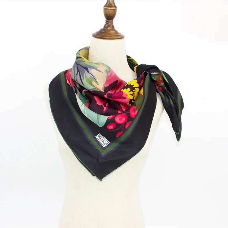 

[XiuKe]scarves 2019 new fashion women Luxury silk Bandana Classic color printing square lady silk scarf shawl