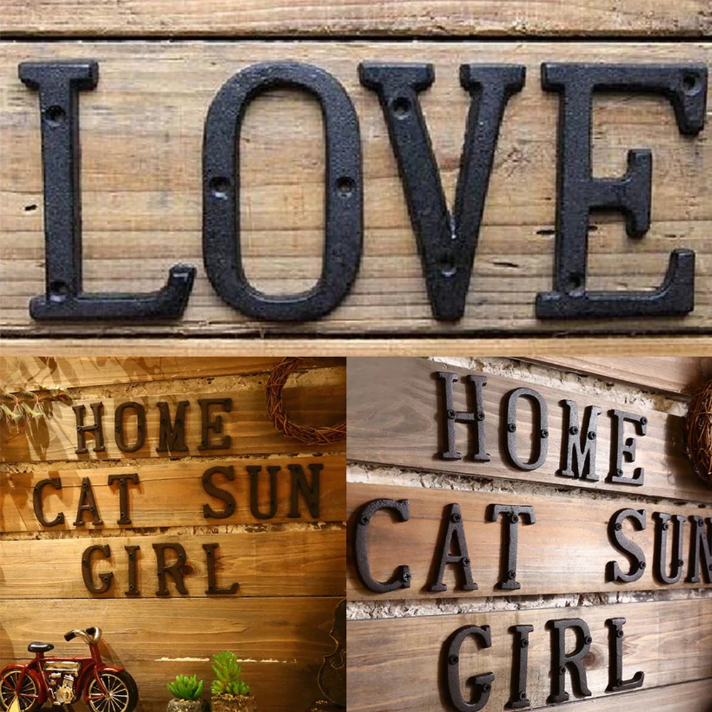 

Rustic Iron Alphabet A-Z Number Metal Letter Antique Cast Iron House Door Letters Home Garden Street Address Sign Cafe Decor