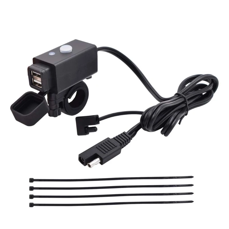 

Motorcycle SAE Scooter Mobile Phone Dual USB Charger With LED Indicator Switch 10166