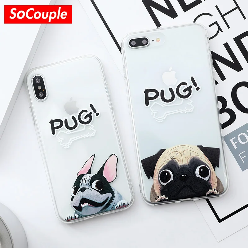 

SoCouple Pocket Dog Cat TPU Phone case for iphone 6 6s plus Pug Pattern Silicone case For iphone 7 8 Plus X Xs