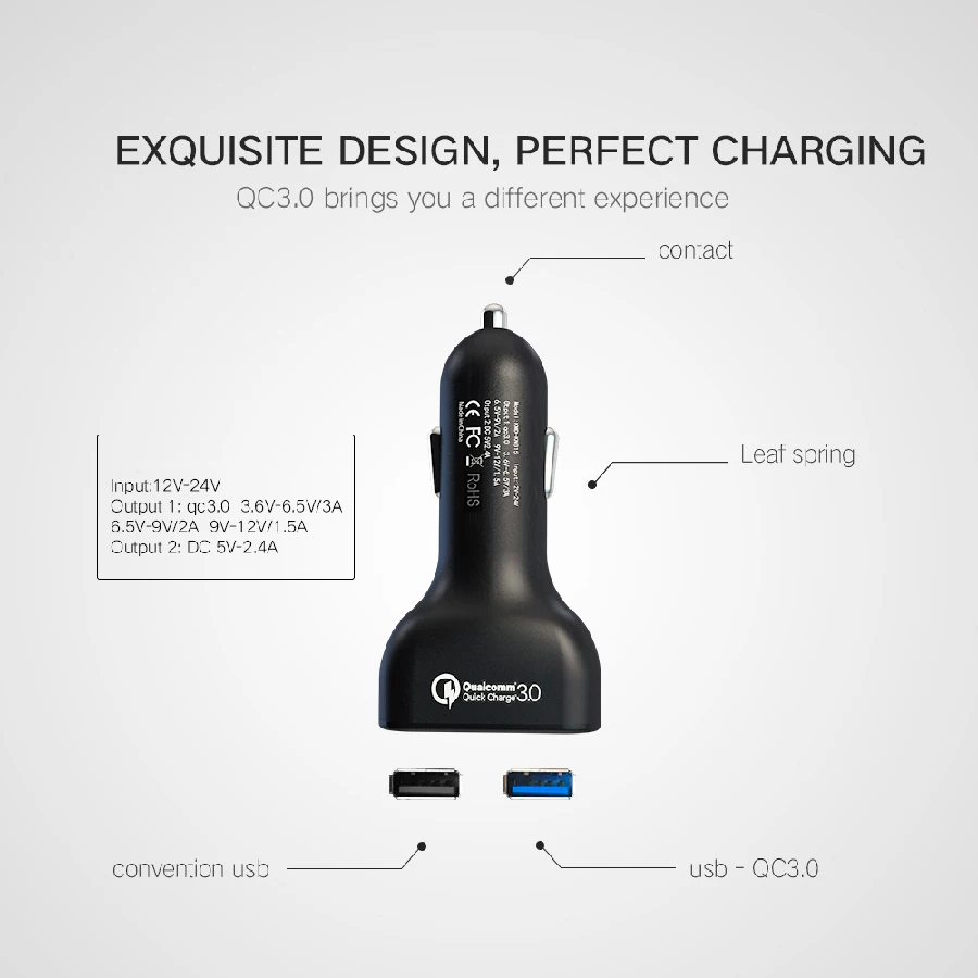 SUMPK двойное USB Автомобильное зарядное устройство светодиодный дисплей Быстрая зарядка 3,0 Автомобильное зарядное устройство Быстрая зарядка для мобильных телефонов для samsung huawei