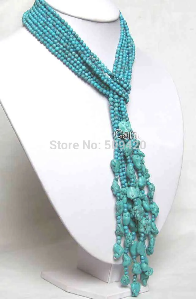 

W&O655 >>>>SALE SUPER LONG 45" Beautiful 3 STRANDS 4mm TURQUOISE NECKLACE