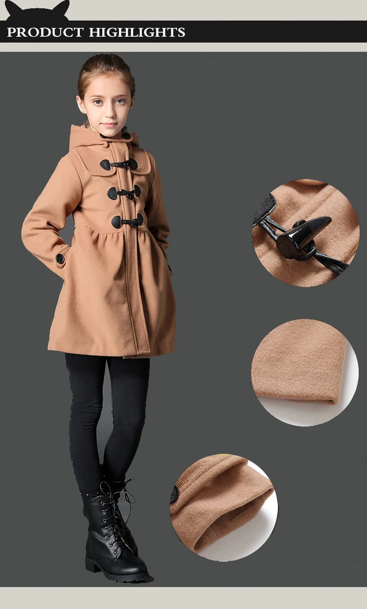 BAYALI, зимнее пальто для девочек, детская шерстяная длинная куртка, брендовая двубортная одежда с капюшоном, детская одежда, высокое качество