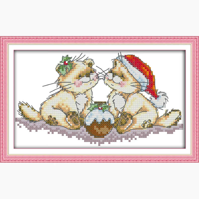 

Lovely Christmas cats Counted Cross Stitch Kits Pattern Sets 14CT Cotton Handmade Embroidery Needlework DIY Gift cartoon