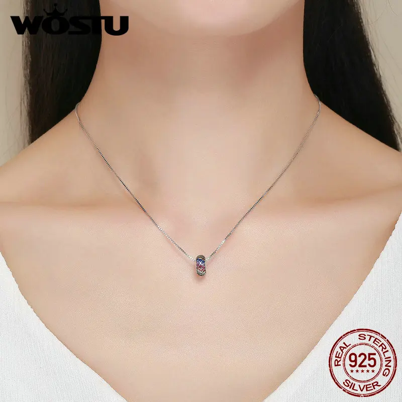 WOSTU Authentic 925 Sterling Silver Colorful Cubic Zircon Pave Rainbow Spacer Beads For Women Original Charm Bracelet DXC583