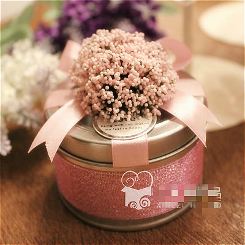 

Wedding candy box candy bag packaging European tinplate candy box Lavender round iron box