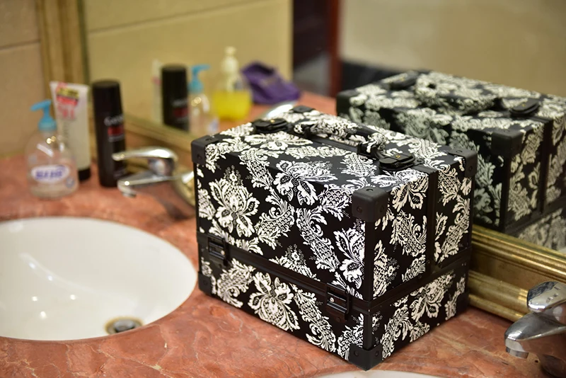 Чехол для макияжа с леопардовым принтом и листьями ABS& PU, косметический Чехол, косметичка, многоярусный запирающийся ящик, косметический Чехол
