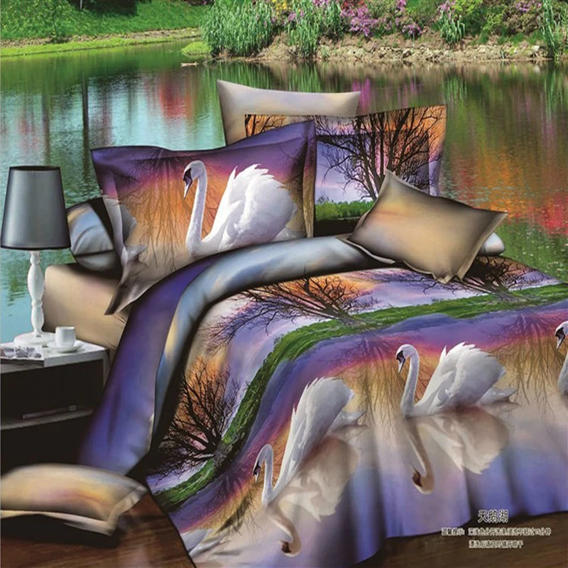 3D رخيصة النفط 4 قطعة الصيف طقم سرير الألياف المفرش البالغين سرير الملكة حجم غطاء لحاف أغطية مجموعة غشايات السرير