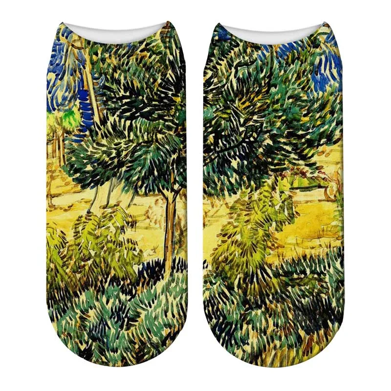 Новинка, 3D рисунок в стиле ретро, рисунок Ван Гога, забавные женские носки, цветок, звездная ночь, короткие носки, известная картина маслом, Calcetines Mujer, носки - Цвет: 6