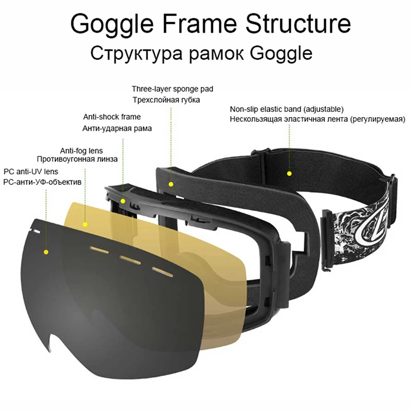 Профессиональные лыжные очки с двойными линзами UV400, противотуманные детские очки для сноуборда, очки с милым рисунком для катания на лыжах, Детские снежные очки
