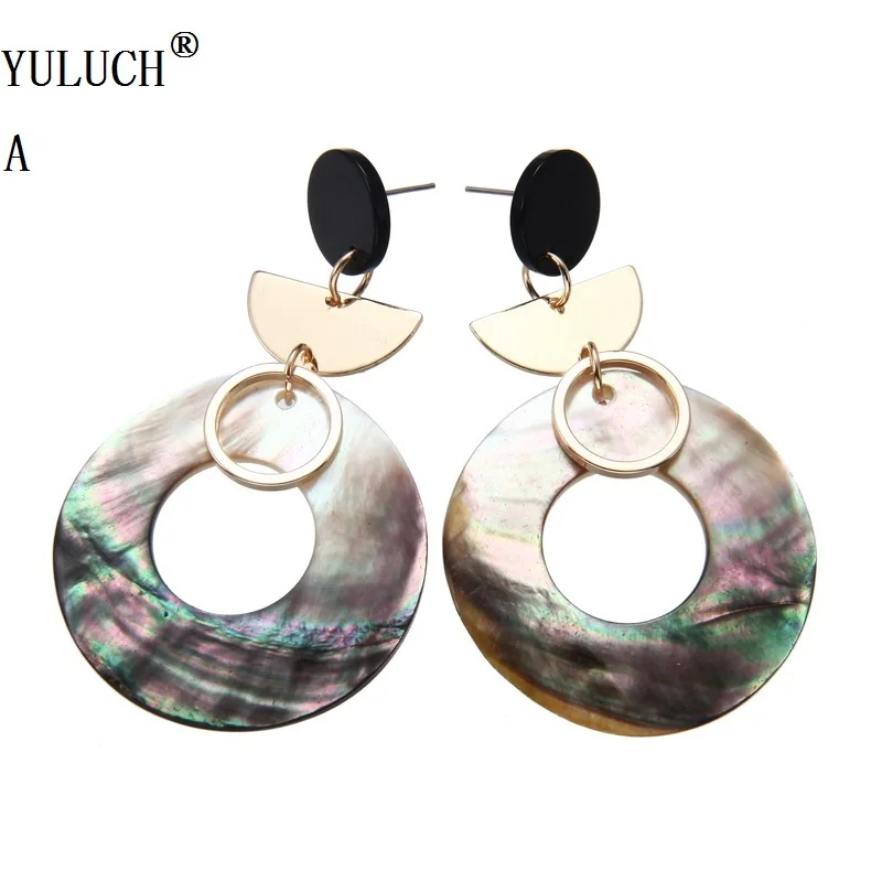 

YULUCH Natual Shell Stud Earrings Silver Black shell Earrings Fashion Geometric Round Colour Shell Pendant For Woman Girls