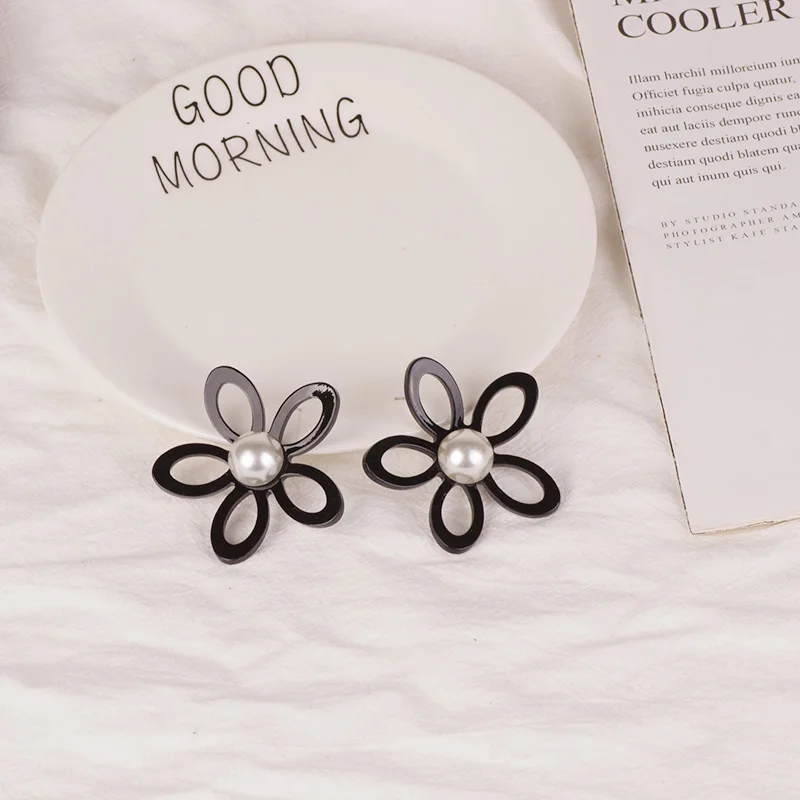 Vintage Acetic Acid Acrylic Flower Earrings for Women Acetate Resin Imitation Pearl Earings For Girls Fashion Jewelry Brincos (4)