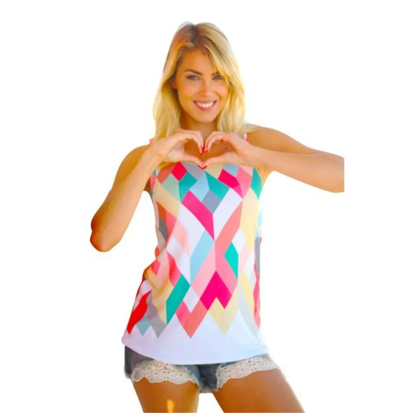 

JAYCOSIN JUNE 2017 Women Summer Loose Geometry Printing Vest Sleeveless Blouse Tank Tops T-Shirt Drop Shipping 116
