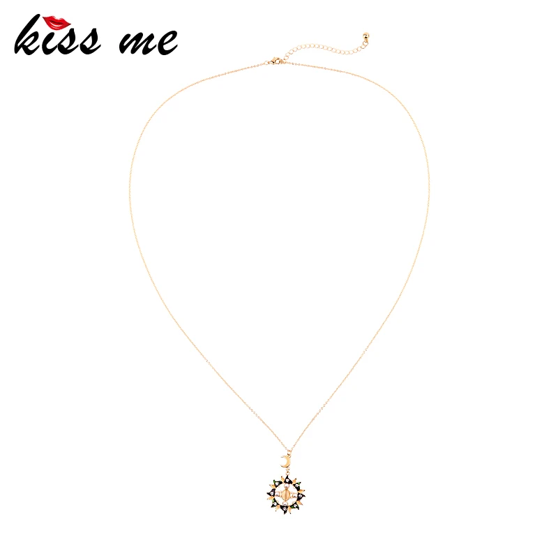 

KISS ME Long Pendant Necklace For Women Gifts Moon Sun Unique Opal Enamel Crystal Drop Necklace 2019 Fashion Jewelry Accessories