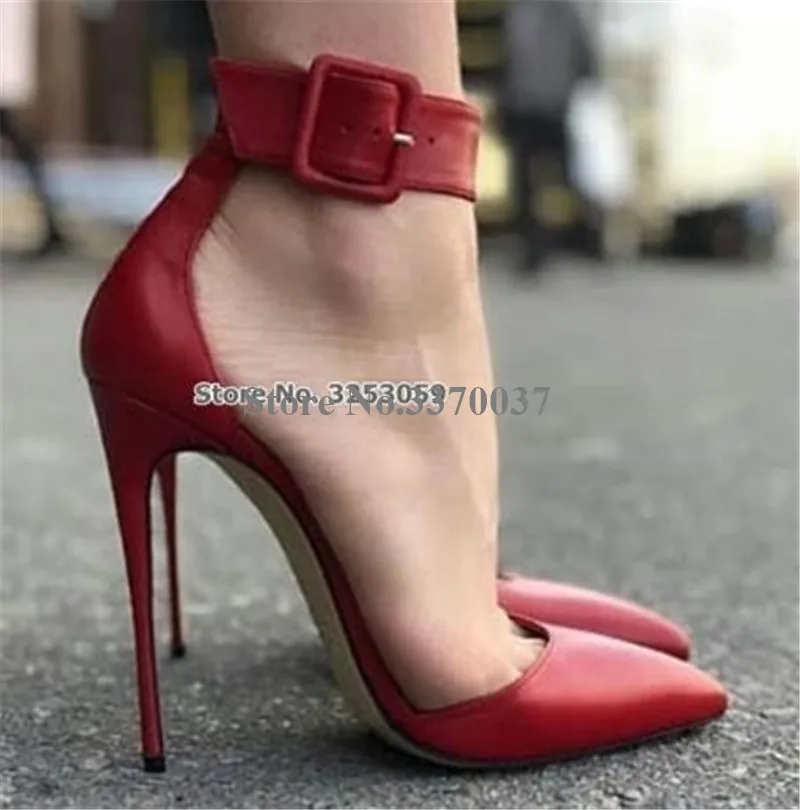 Linamong Brand Design Pointed Toe Light Green Stiletto Heel Pumps Ankle Strap Buckles High Heels Formal Dress Heels Evening Shoe