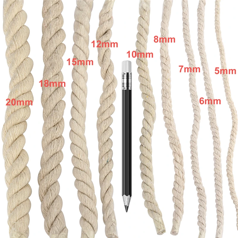 5mm-20mm Beige Cotton Cord Braided Woven Twisted Cotton Cord DIY Packing Rope Decorative Craft Thread Jewelry Bags Accessories