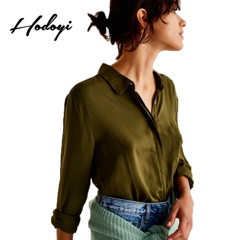 Hodoyi New Fashion Women Hunter Green Casual Shirts Long Sleeve Singal