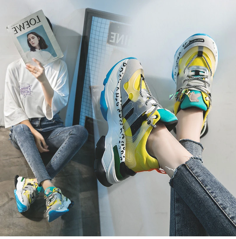 2019 New Sneakers Women 35-42 Platform White Sneakers Horsehair Shoes Casual Flats Breathable Soft Woman Chunky Shoes (1)
