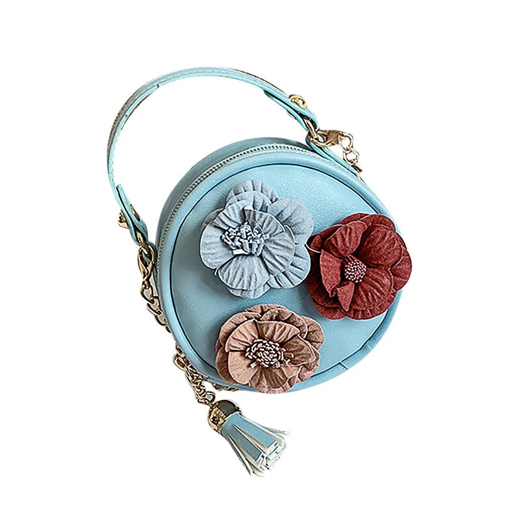 

OCARDIAN Women Hangbags Flowers Leather Circular Bag Flower TasselsHandbagPU Leather Shoulder Bag Lady Crossbody Mini Bag 932030