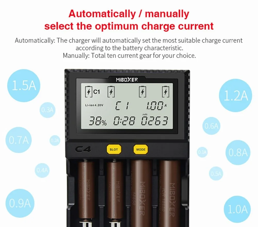 ЖК Смарт зарядное устройство 100-800 мАч 1.5A для литий-ионных IMR ICR LiFePO4 18650 14500 26650 21700 AAA батареи Milight Miboxer C4V3