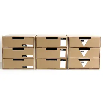 

OUNONA 1 pc Storage Box Three-layer Kraft Paper Drawer Type Desktop Space-saving Stationery Container