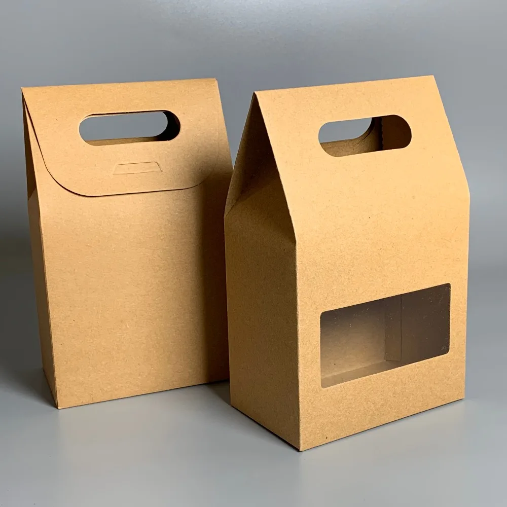 50 шт крафт-бумаги вечерние/свадебные подарочные пакеты, пакеты для торта/шоколада/конфет Упаковочные пакеты стоьте вверх еда прозрачные ПВХ окна уплотнения коробки