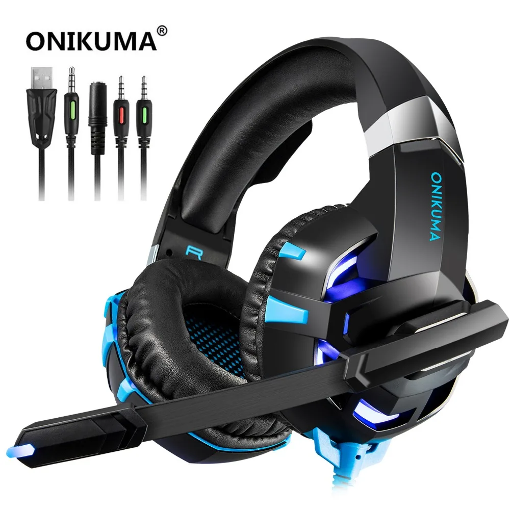 ONIKUMA K2A игровая стереогарнитура шлем за ухо бас наушники с светодиодный Горит