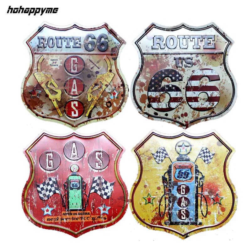 Shield Shape Route 66 Metal Sign Tin Coffee Pub Club Gallery Poster Tips Vintage Plaque Wall Cafe Decor Plate
