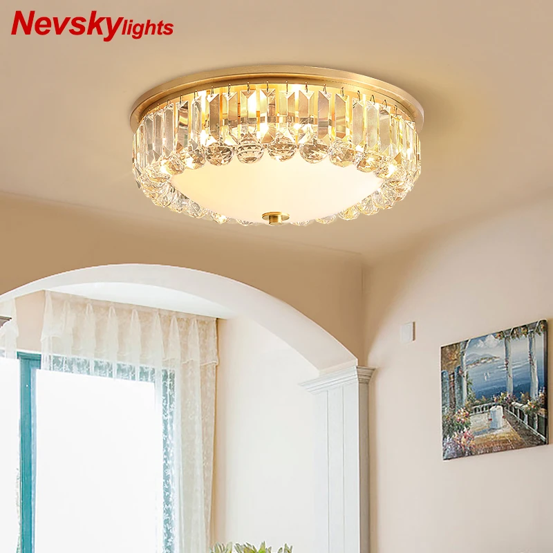 

Crystal ceiling lights dining Copper lamp ceiling Wrought LED E27 Lighting Fixtures LED Hanging ceiling Lamp For Living Room