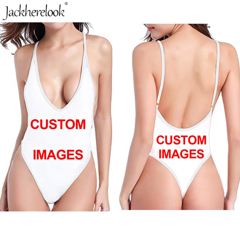 

Jackherelook Sexy Women Summer One Pieces Bikinis Custom 3D Print Halter Beach Swimwear 2019 Monokini String High Cut Swimsuits