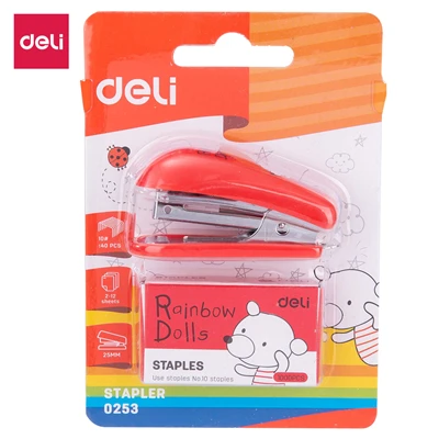 DELI мини-степлер 10# deli 0253 1 комплект со скобами мультфильм ученик симпатичный степлер офисный планировщик Школьные Аксессуары - Цвет: Красный