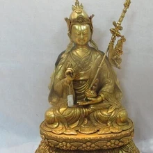 Bi001605 Тибетский Храм Бронзовый 24 К Золото Тибет Падмасамбхава мастер Статуя Будды