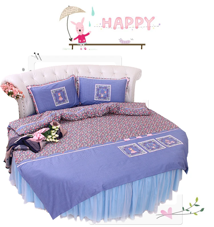 Top LACE ROUND Corner Bed Europe Orange color Flower Bedding sets Cotton Round Double Bed sheet Duvet cover Pillow case Bedskirt 42