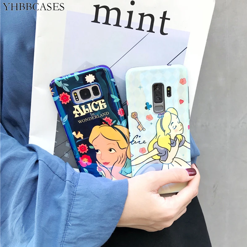 

YHBBCASES For Samsung S10 Case Cute Alice Shiny Phone Cover For Samsung Galaxy S8 S9 Plus Note 8 9 Cartoon Cinderell Soft Cases