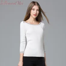 2019 Spring Women Simple Sweater Long Sleeve Stretchy Knitted Pullovers Slash Neck Contrast Jumpers Knit Shirt Clothes Chic Tops