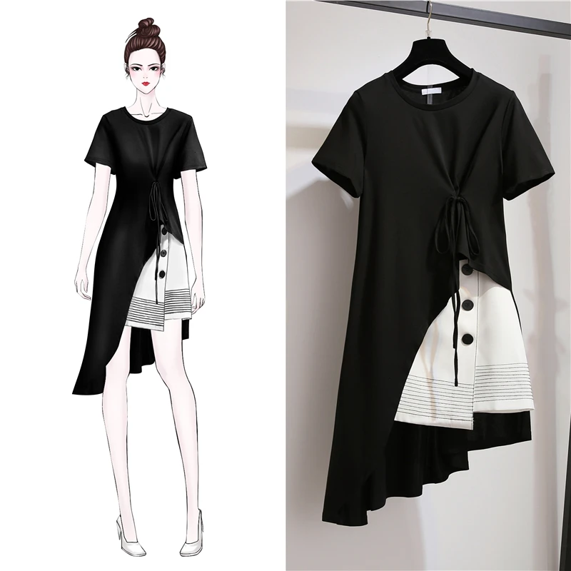 

Fashion Korean Plus size Women Set Dress Summer Dress 2019 New Women Short Sleeve 2 Piece Set Casual Women Short Skirt Suit 3XL