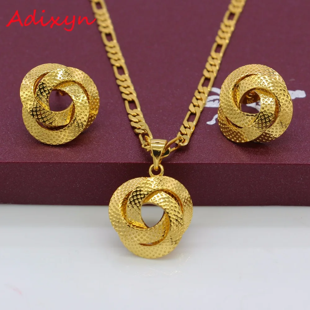 Adixyn Light Dubai Necklace/Earrings/Pendant Jewelry Set for Women/Girls/Kids Fashion Metal Russia Jewelry Gifts