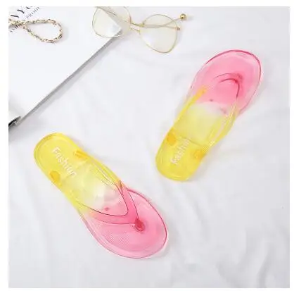 Лето, тапочки для девочек, детская обувь, сандалии, тапочки для девочек, женские резиновые тапочки, прозрачная обувь 65 - Цвет: Светло-желтый
