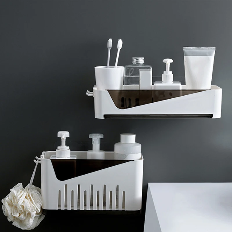 Punch-Free Bathroom Shelf Plastic Toilet Bathroom Vanity Wall Hanging Bathroom Storage Rack Basket No Trace Stickers