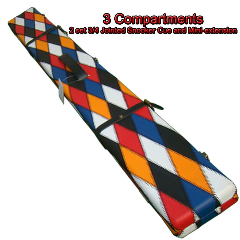 

Colorful 48" 3 Compartments Wooden and PU Leather Billiard Snooker Cue Case Hold 2sets 3/4 snooker cue without mini-extension