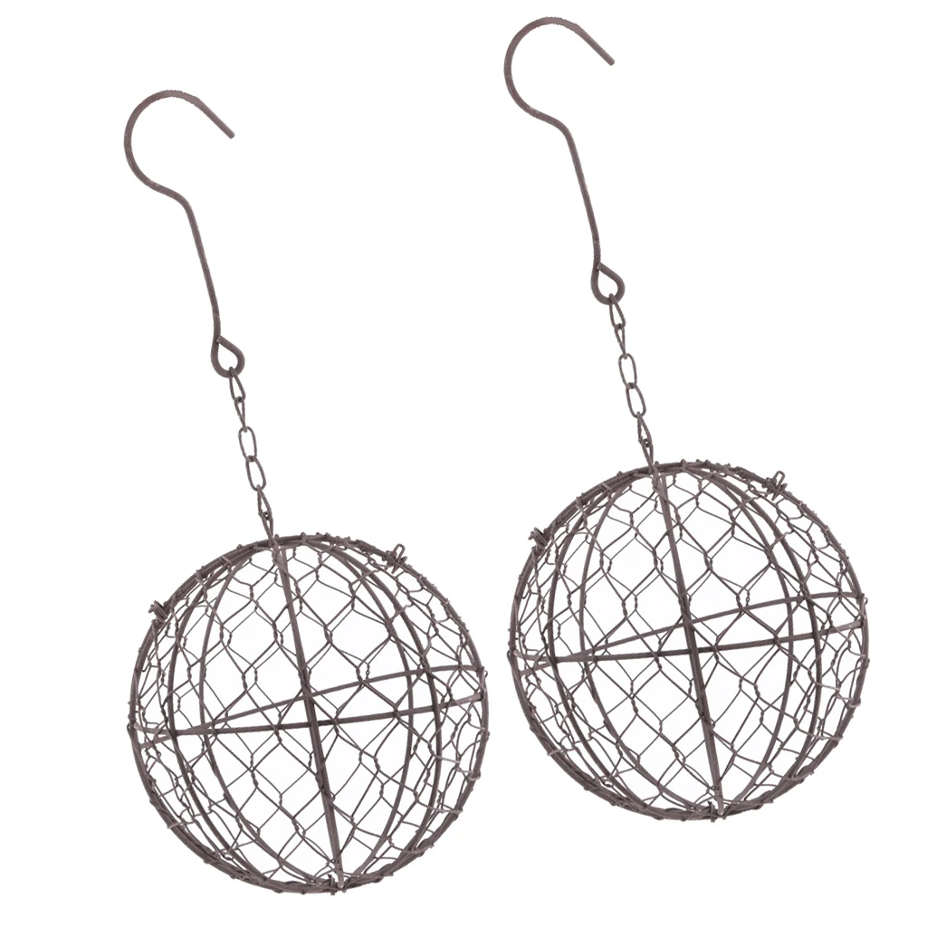 2Pcs Rustic Romantic Iron Frame Ball Shape Succulent Pot Hanging Pot 15cm