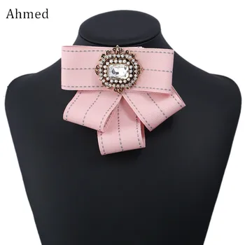 

Ahmed New Ethnic Rhinestone Pearl Flower Multilayer Stripes Ribbon Bow toe Brooches for Women Fashion Crystal Collar Corsage