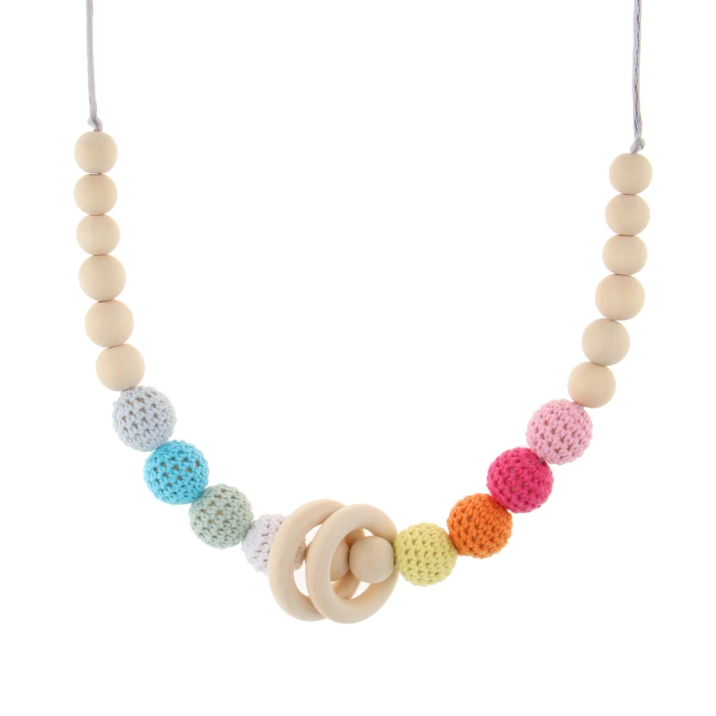 1Pc Wooden Crochet Beads Necklace Teether Baby Chew Grasping Nursing Teething Toy for Babies Infant Toddlers