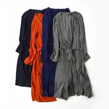 Осенние хлопчатобумажные купальные халаты мужские кимоно халаты Женский Повседневный простой банный халат мужской длинный рукав v-образный вырез воротник домашние халаты с поясом