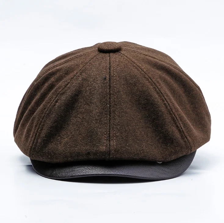 [JAMONT] Новая мужская зимняя шапка, теплая бархатная Кепка Newsboy для мужчин, берет, винтажная шапка-бомбер, восьмиугольная кепка из искусственной кожи, s Gorras - Цвет: Coffee