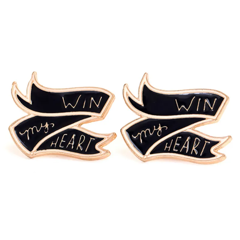 

8Seasons Tie Tac Lapel Pin Punk Style Brooches Ribbon Message Gold Color Black Enamel Pins 34mm(1 3/8") x 28mm(1 1/8"), 1 Piece