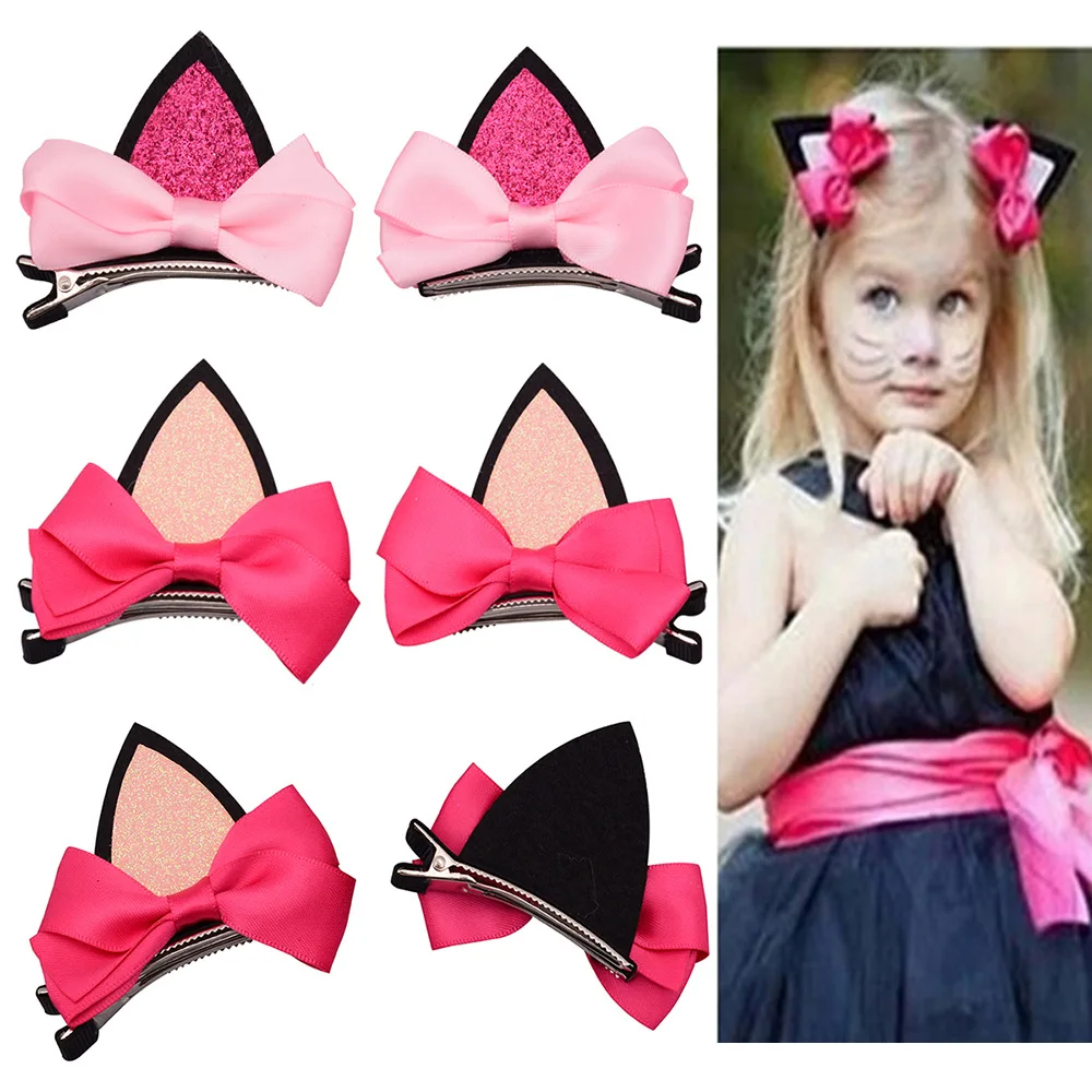 2pcs/lot Baby Hair Claw Lovely Bow Cat Ear Baby Girl Headwear Children