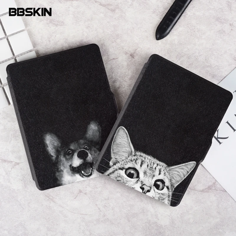 For Amazon Kindle Paperwhite 1/2/3 Coque Case Cute Cat & Dog Print PU