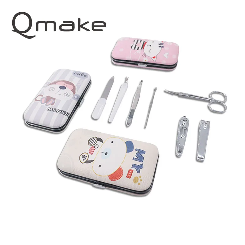 Manicure Tools Set of Nails steel Clipper Scissors Tweezer pedicure Travel kit Cartoon portable beauty Case for toe and finger