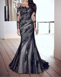 Vestido de festa renda 2018 новое модное сексуальное черное платье с длинным рукавом с открытой спиной Вечерние вечернее элегантное платье Бесплатная